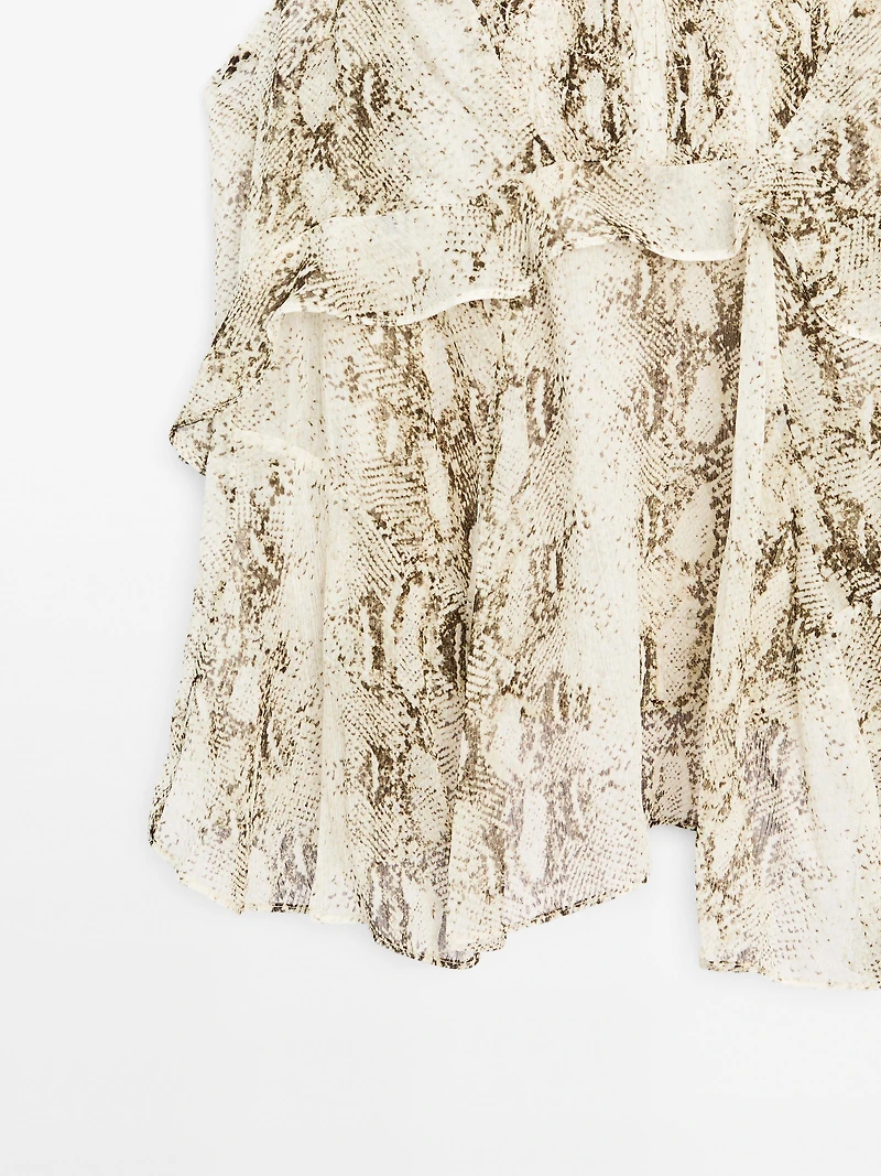 Ruffled snakeskin print top with gathered detail