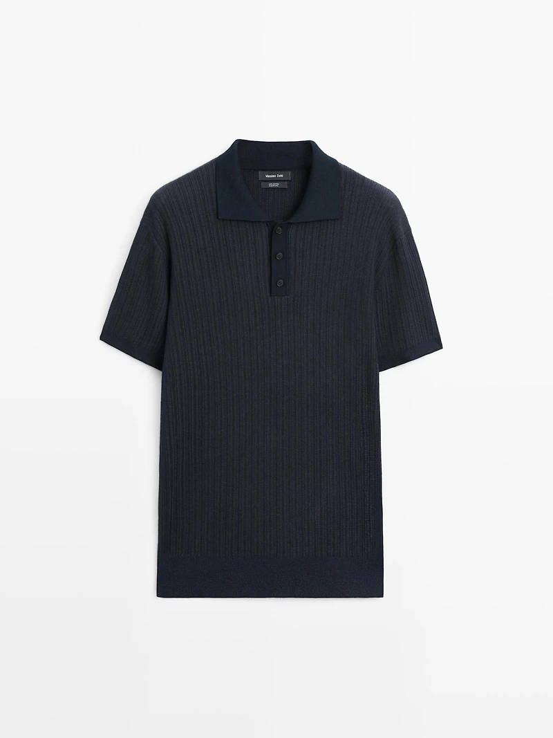 Short sleeve textured knit polo shirt