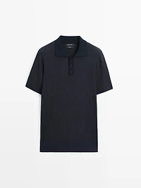 Short sleeve textured knit polo shirt