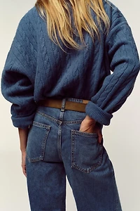 Z.08 WIDE LEG CROPPED HIGH WAIST BELTED JEANS