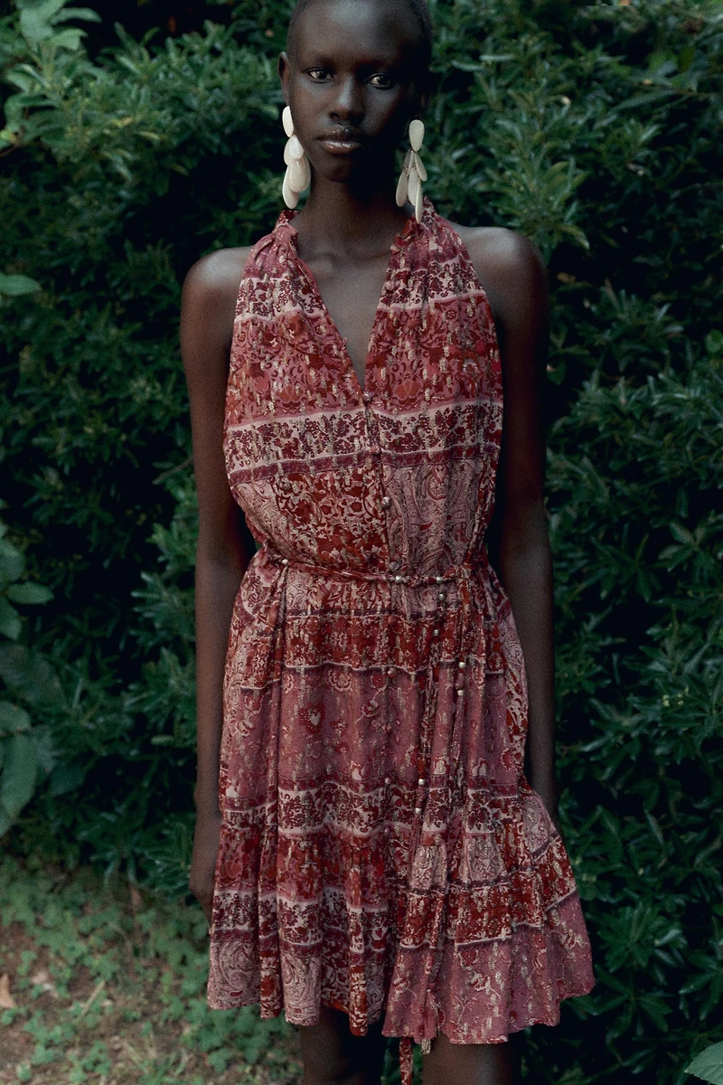 PATCHWORK PRINT MINI DRESS WITH BELT