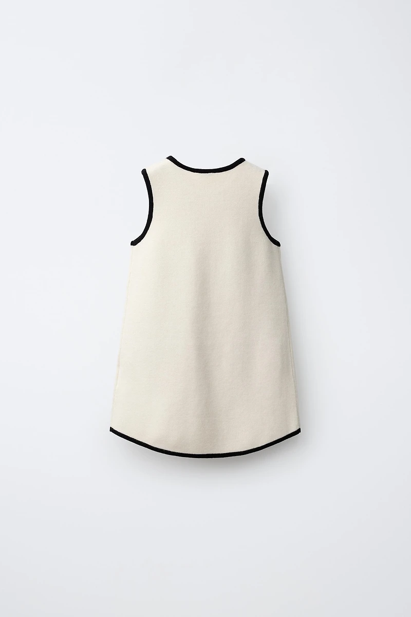 CONTRAST BOW KNIT DRESS