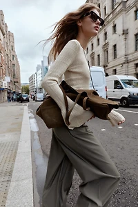 BELL SLEEVE POINTELLE KNIT SWEATER