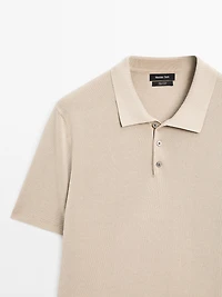 Textured cotton knit polo shirt