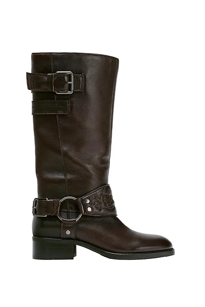 LEATHER EMBROIDERED FLAT BOOTS