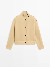 Cardigan en maille 100 % laine à col roulé