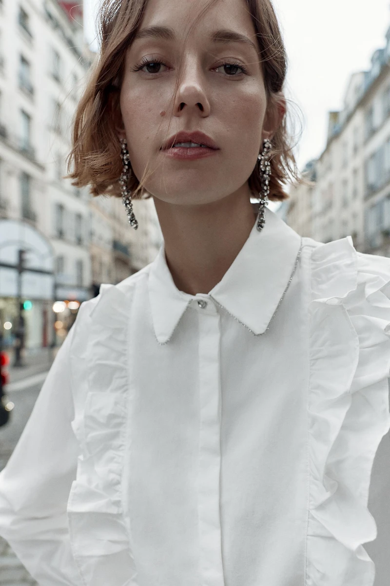 BEADED LAPEL POPLIN SHIRT