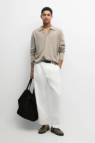 Cotton blend knit zip polo sweater