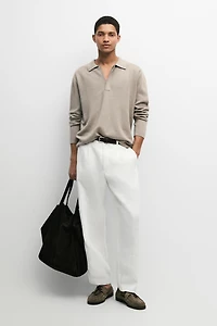 Cotton blend knit zip polo sweater