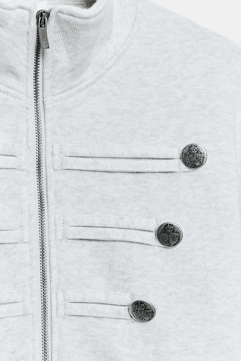 BUTTON ZIP SWEATSHIRT