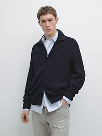 Cardigan en maille torsadée zippé coton