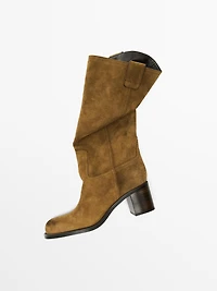 Bottes à talon en croûte de cuir brossée