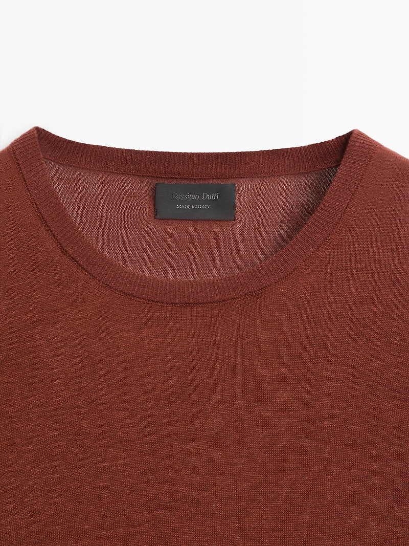 Linen and cashmere knit crew neck sweater