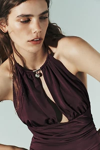 JEWEL NECK DRAPED BODYSUIT