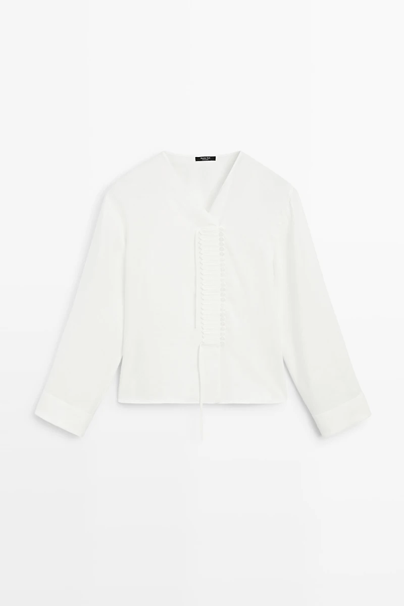 Flowing linen blend blouse with button detail