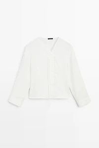 Flowing linen blend blouse with button detail