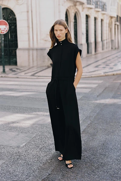 BELTED LONG JUMPSUIT