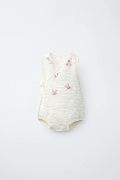 FLORAL EMBROIDERED KNIT ROMPER