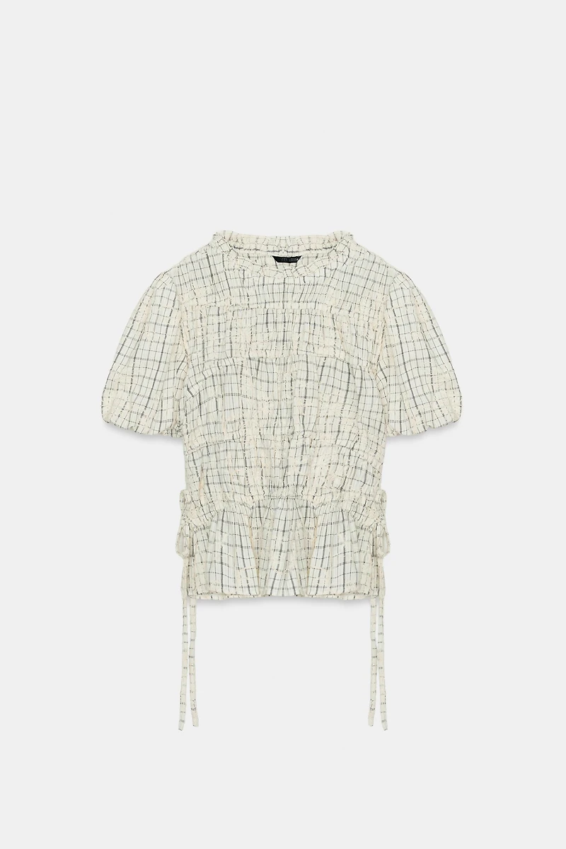 EMBROIDERED PLAID BOW TOP