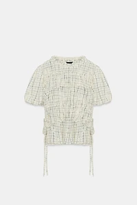 EMBROIDERED PLAID BOW TOP