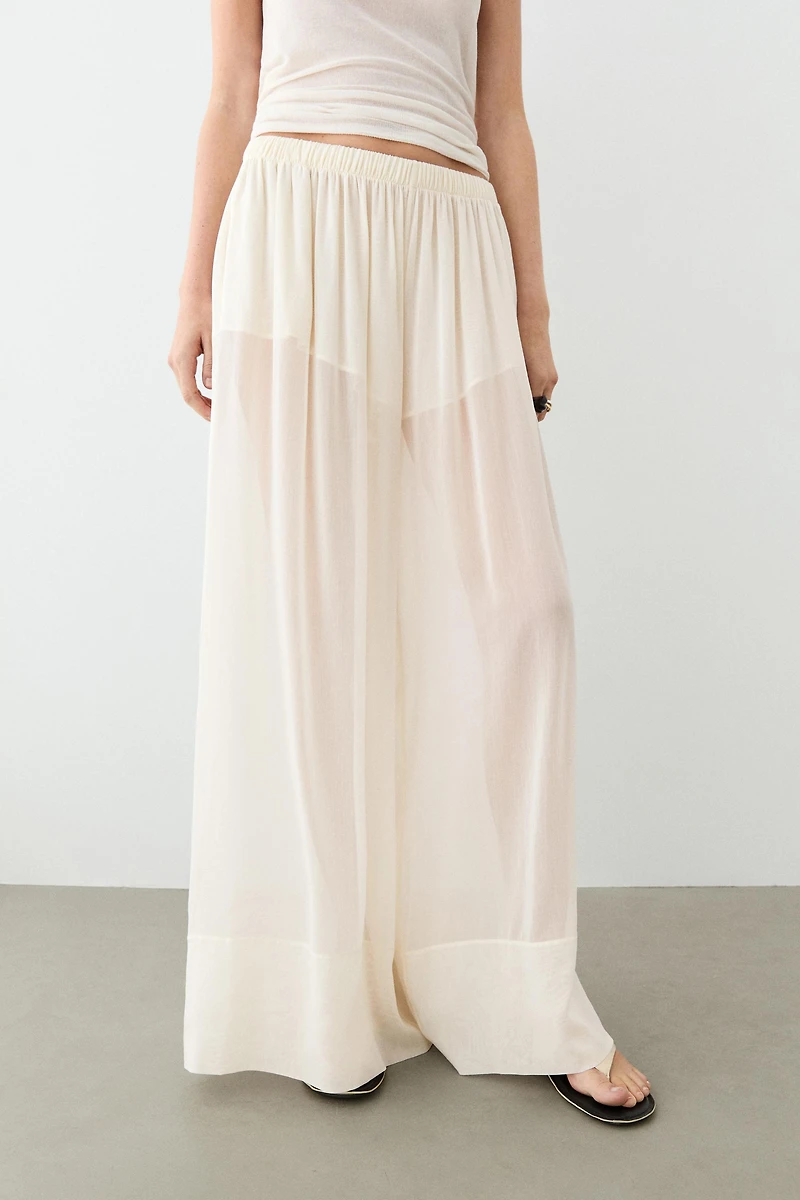 Semi-sheer flowing wide-leg pants