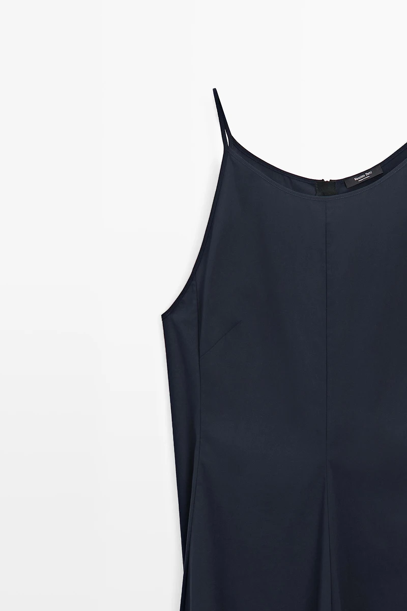 Cotton blend poplin spaghetti strap dress