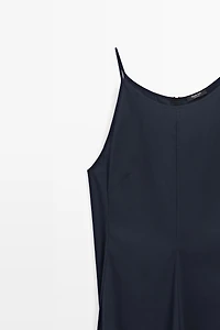 Cotton blend poplin spaghetti strap dress