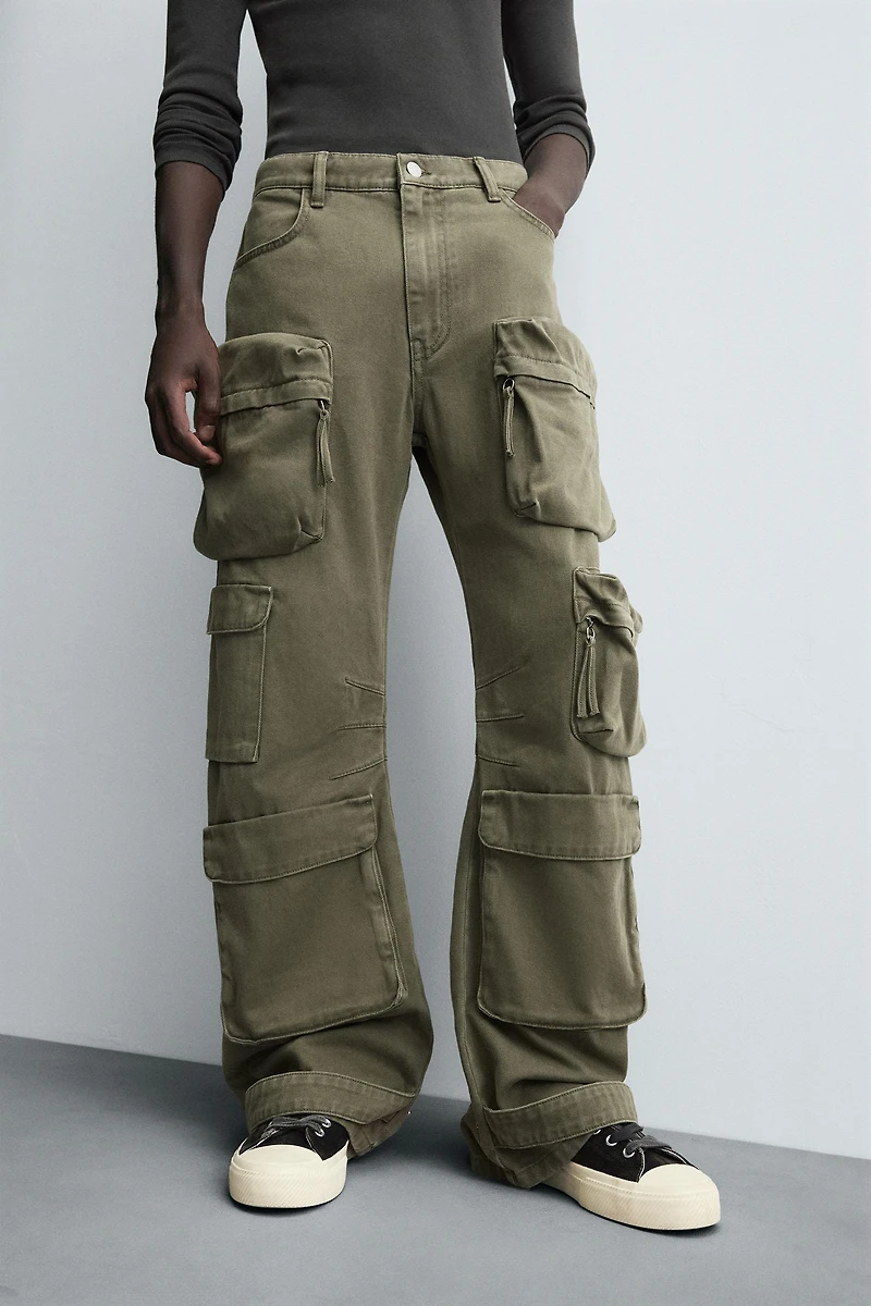 DENIM CARGO PANTS WITH POCKETS