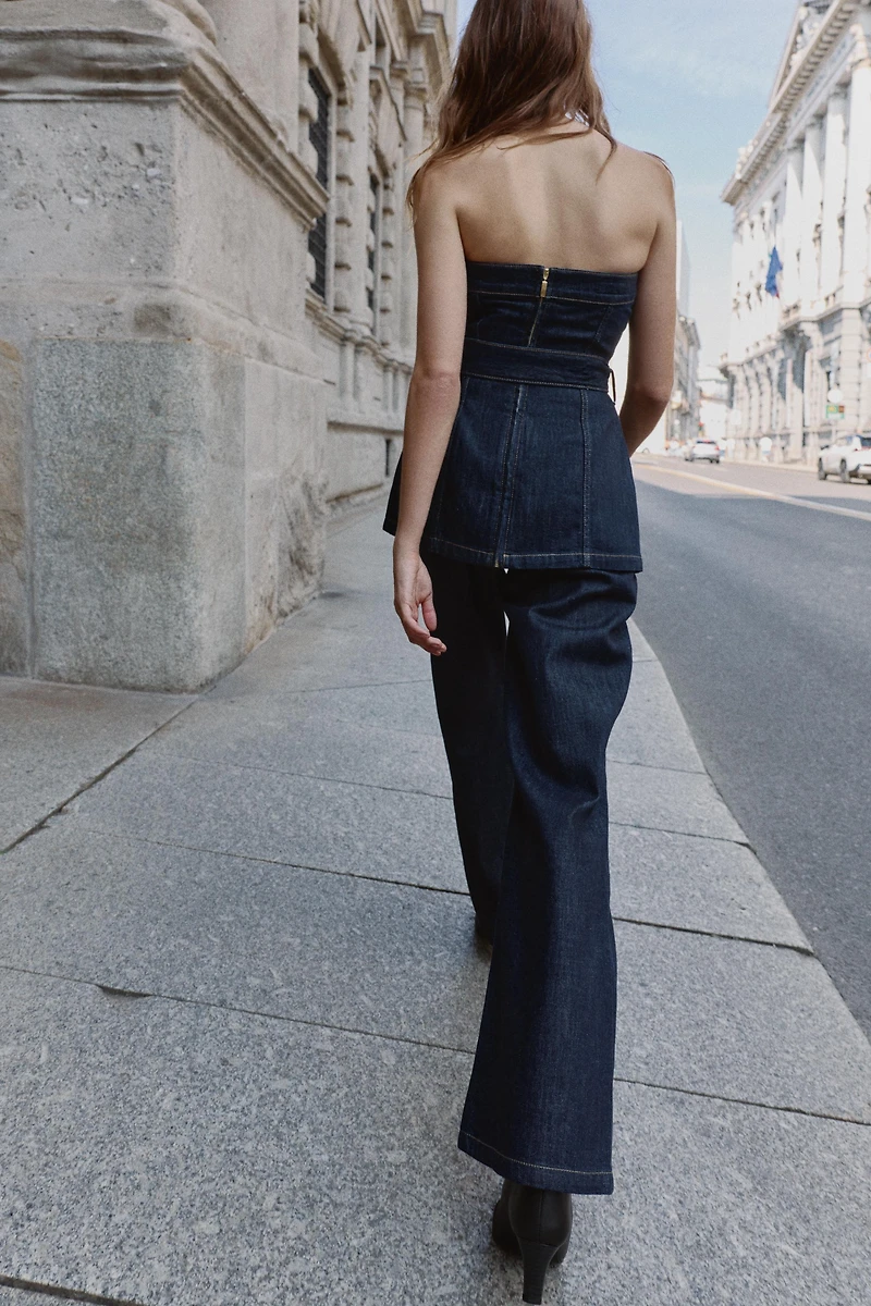 Z1975 DENIM STRAPLESS BELTED TOP