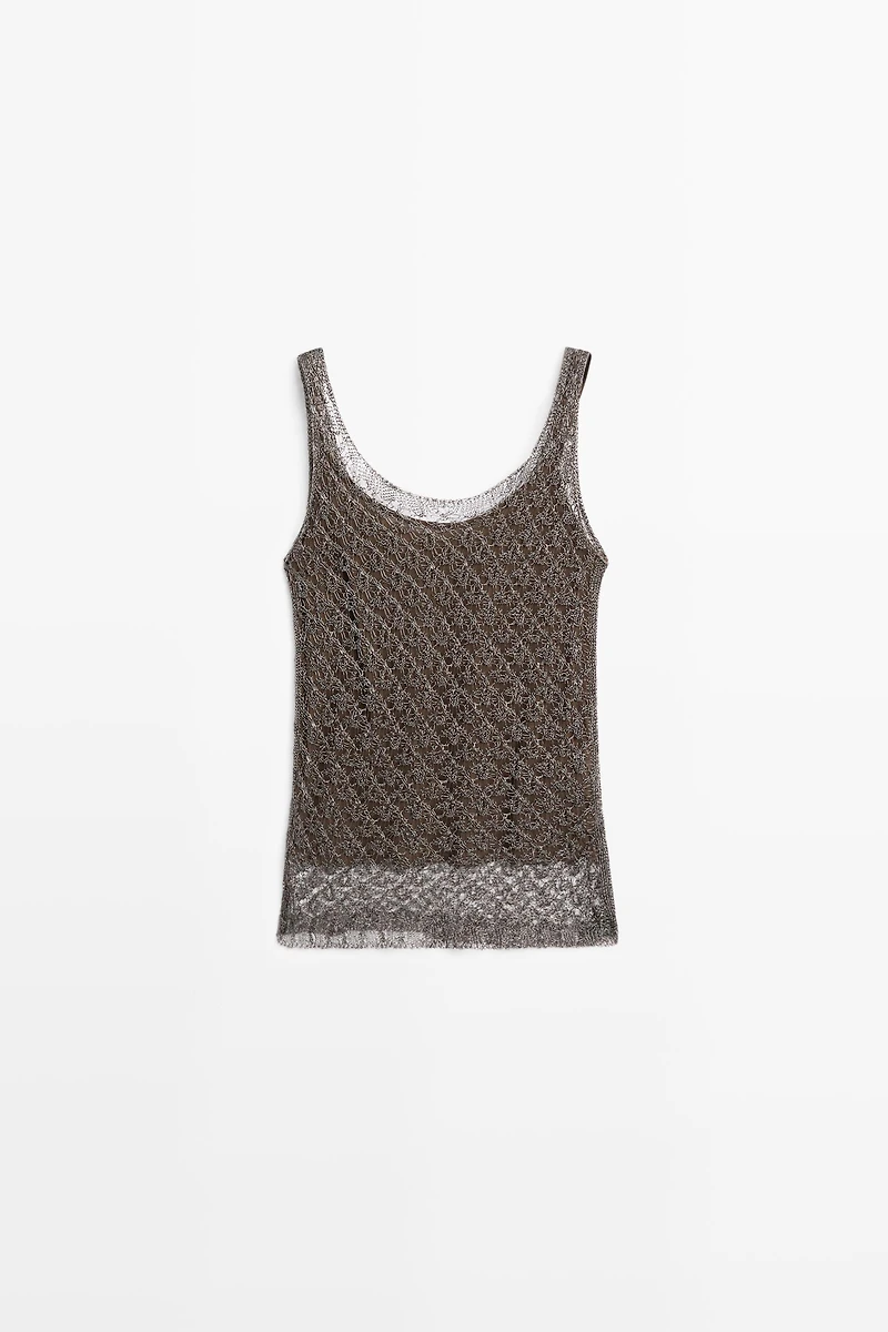 Strappy metallic mesh top