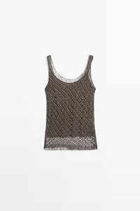 Strappy metallic mesh top