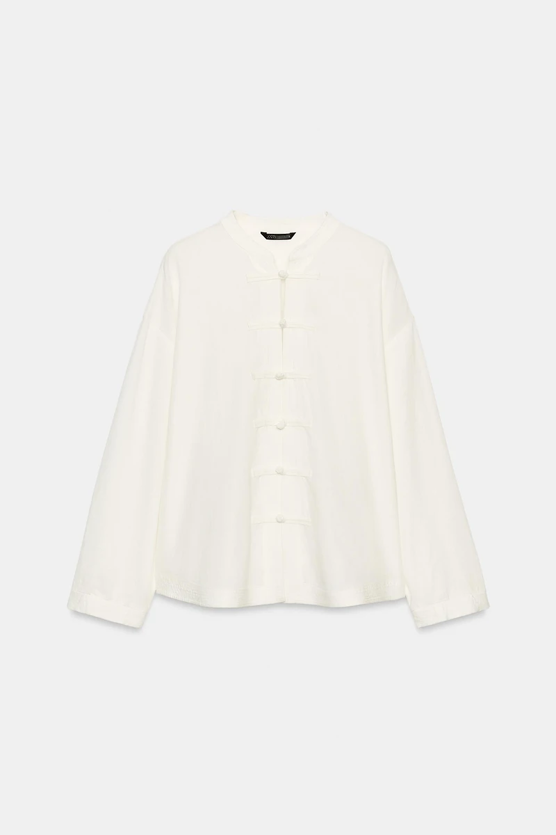 LINEN OVERSIZED SHIRT WITH FROG FASTENING