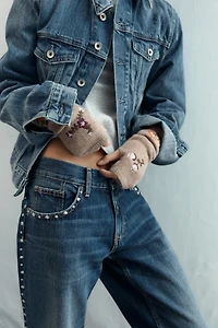 MITAINES EN MAILLE BRODÉES FLEURS