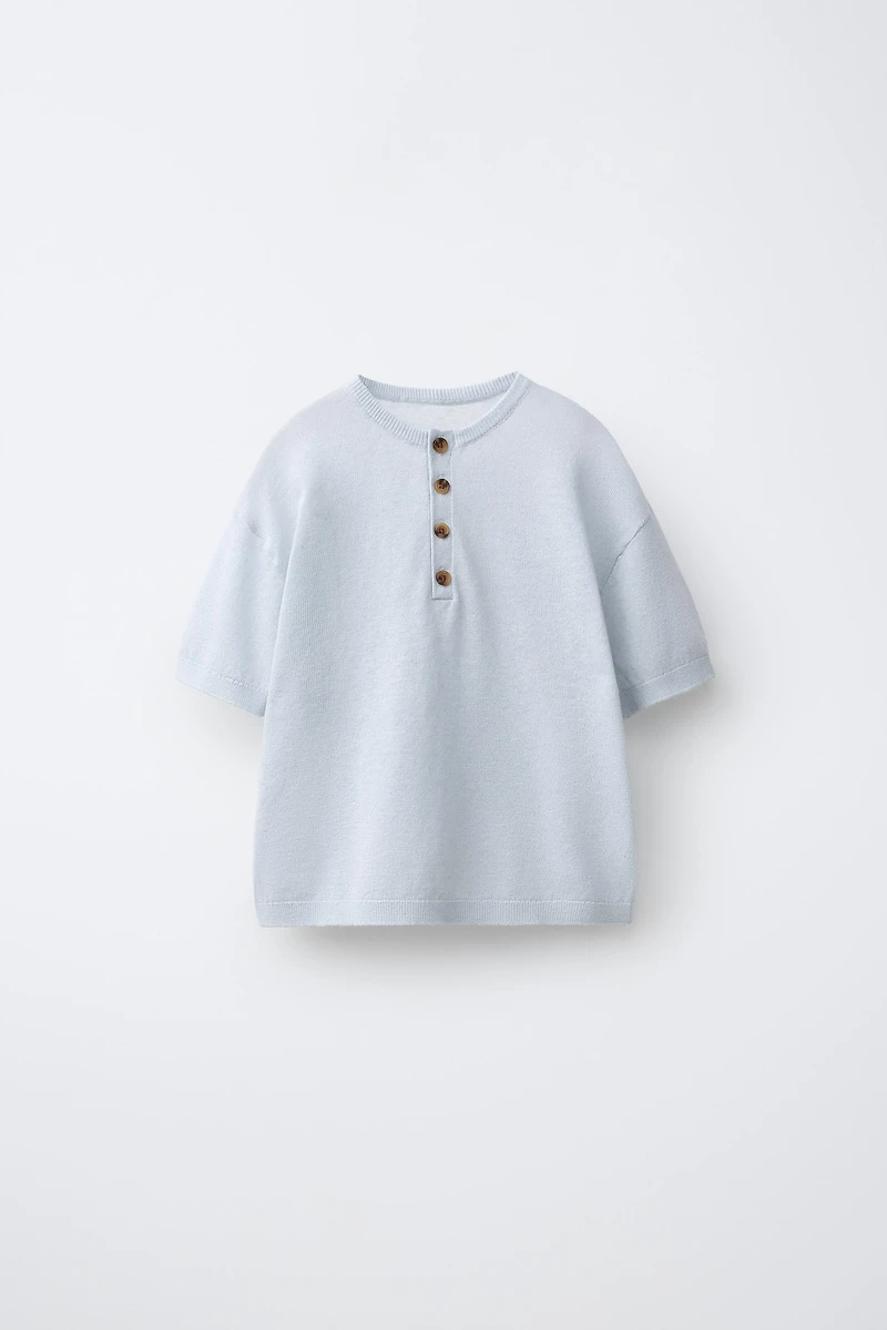 KNIT HENLEY SHIRT WITH LINEN AND COTTON
