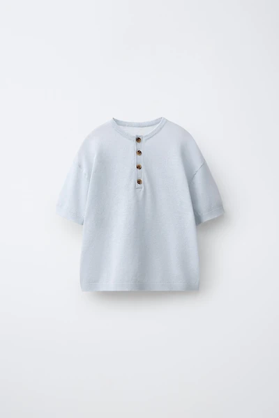 KNIT HENLEY SHIRT WITH LINEN AND COTTON