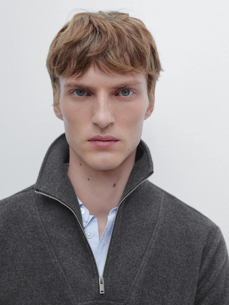 Half-zip cotton blend polo shirt