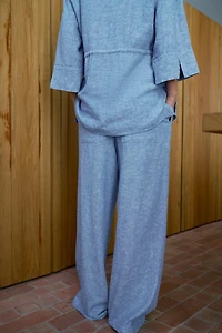 PANTALON LARGE À PINCES AVEC LIN