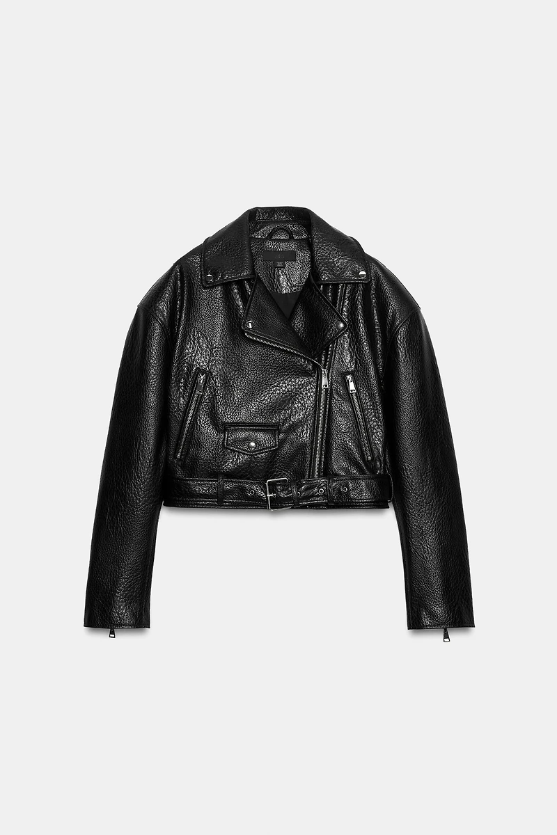 FAUX LEATHER BIKER JACKET WITH SHOULDER PADS