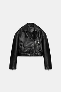 FAUX LEATHER BIKER JACKET WITH SHOULDER PADS