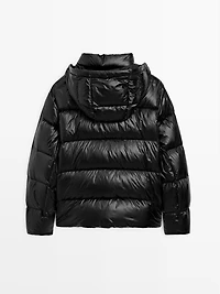 Water-repellent satin puffer jacket