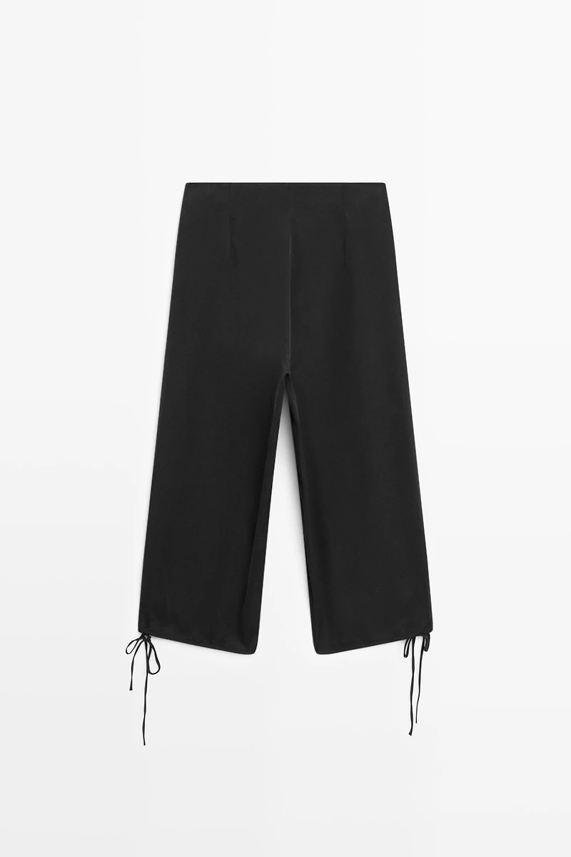 Silk blend tie-hem capri pants