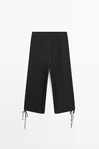 Silk blend tie-hem capri pants