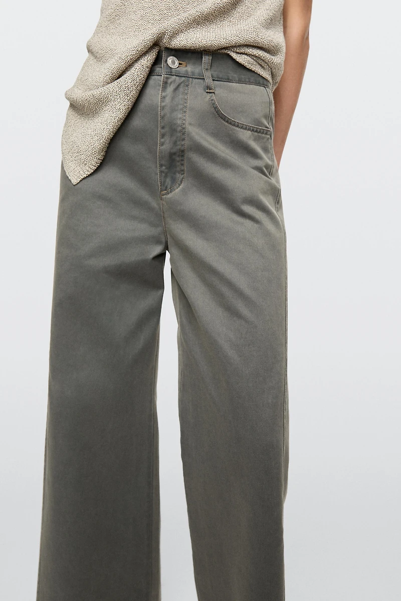 Wide-leg cotton jeans with denim detail