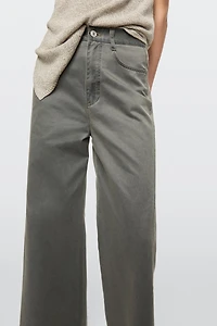 Wide-leg cotton jeans with denim detail
