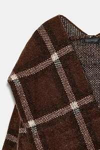 SHORT PLAID SCARF KNIT COAT