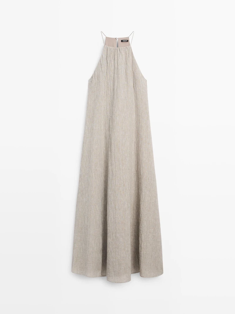 Robe fluide col froncé en lin mélangé