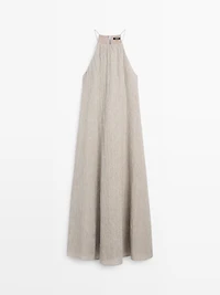Robe fluide col froncé en lin mélangé