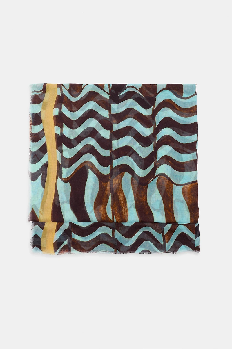 WAVE PRINT MODAL SILK SCARF