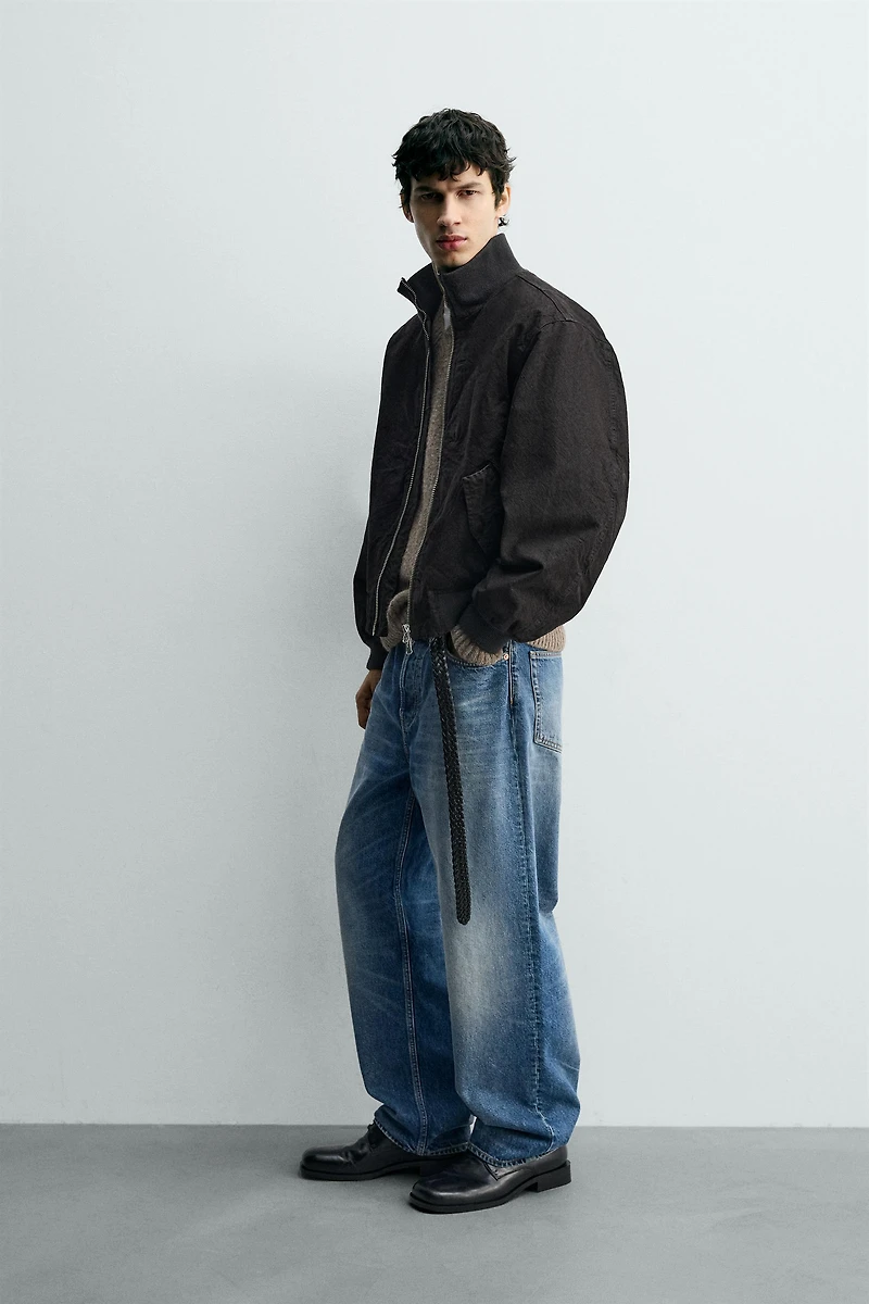 CRINKLE EFFECT BOMBER JACKET