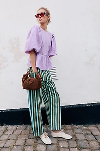 STRIPED PUFF SLEEVE TIE BLOUSE